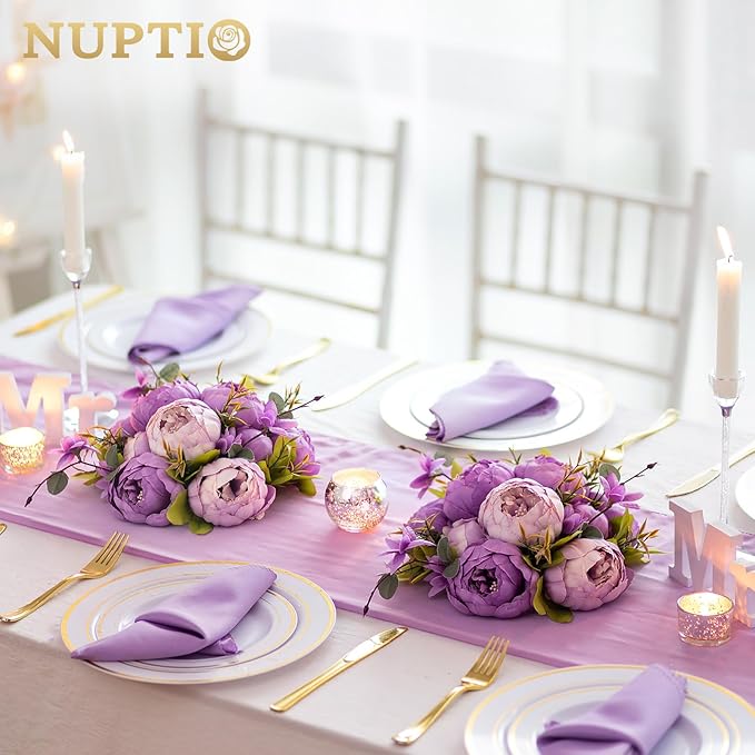 NUPTIO Flower Balls Flowers for Centerpieces: 10 Pcs 9.4 inch Diam Purple Artificial Peony Fake Flower Ball Arrangement Bouquet Wedding Centerpieces for Tables Wedding Centerpiece Decorations