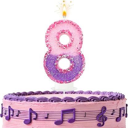 Birthday Number Candles for Cake, Pink Purple Glitter Number Candles for Cake Toppers, Ideal Birthday Parties Cake Decor, Wedding Anniversary and Other Celebrations (8 Candle)