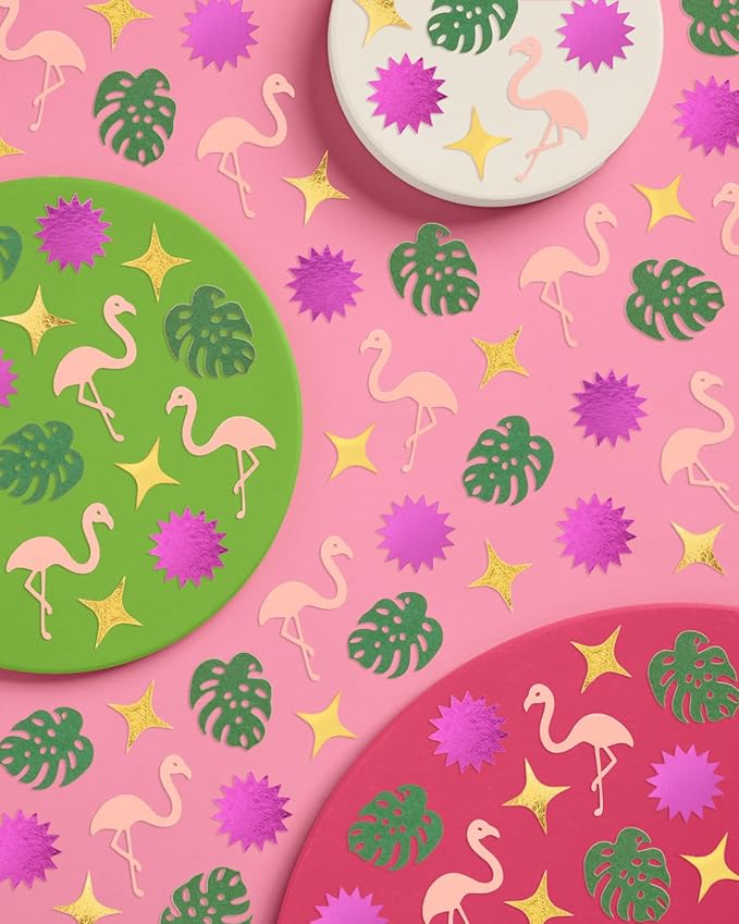 xo, Fetti Flamingo + Palm Tree Sparkle Confetti - 200 pcs | Tropical Tablescape, Miami Bachelorette Table Decor, Birthday Decorations, Cute Party Supplies