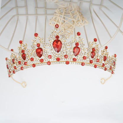WOVOWOVO Princess Crown Queen Birthday Tiara for Women Girls, Red Crystal Tiaras and Crowns Headband Hair Accessories for Bride Wedding Halloween Costume Party Prom Christmas Gifts