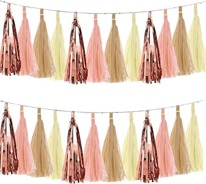 We Moment Rose Gold Peach Brown Tissue Paper Tassels Party Tassel Garland Banner for Boho Birthday Bridal Shower Wedding Bachelorette Baby Shower Decorations DIY Kits,20PCS
