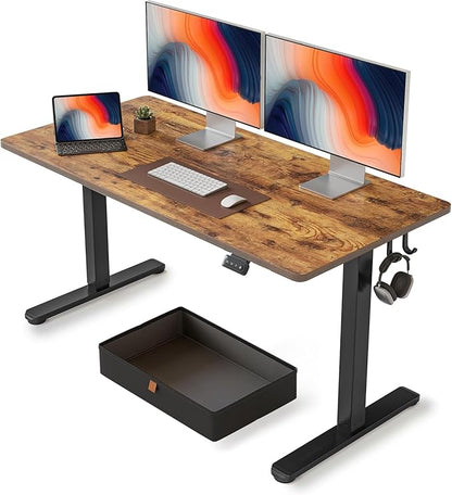FEZIBO 55 x 24 Inches Standing Desk with Drawer, Adjustable Height Electric Stand up Desk with Storage, Sit Stand Home Office Desk, Ergonomic Computer Desk, Rustic Brown Top