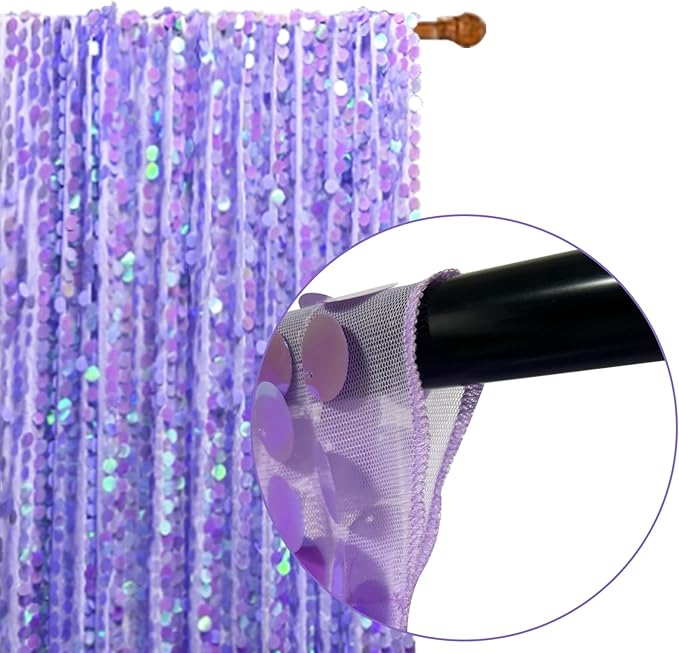 Big Sequin Backdrop Curtains, Sequin Fabric Photography Backdrop, Shimmer Photo Backdrop Payette Sequins Curtain Panels for Wedding Party Christmas Decor - 9x9FT, Iridescent Purple