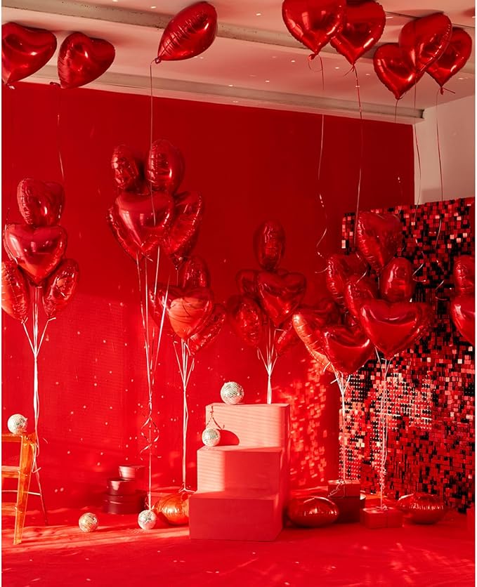 48 PCS Red Shimmer Wall Backdrop, Square Sequin Photo Backdrops Panel, Glitter Wall Background for Birthdays, Weddings, Christmas, Engagements, Disco Bachelorette Party Decoration (6FTx8FT)