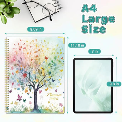 Daily Planner 2026, 8.5" x 11", Weekly & Monthly Planner from JAN.2026 to DEC.2026, Column View Calendar Organizers, Spiral Hardcover Agenda Book with Tabs for Office School Supplies, Tree