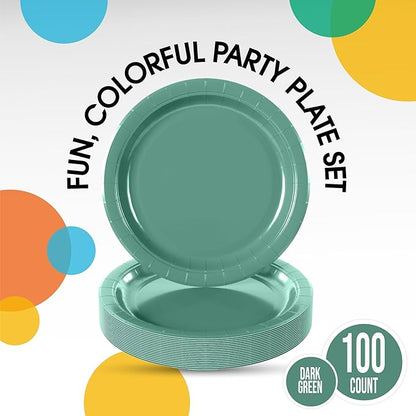 Exquisite Party Solids Dark Green Paper Plates Disposable Heavy Duty 7 Inch Dark Green Disposable Plates For Party 50 Pieces Heavy Duty 350 GSM, Birthday Supplies