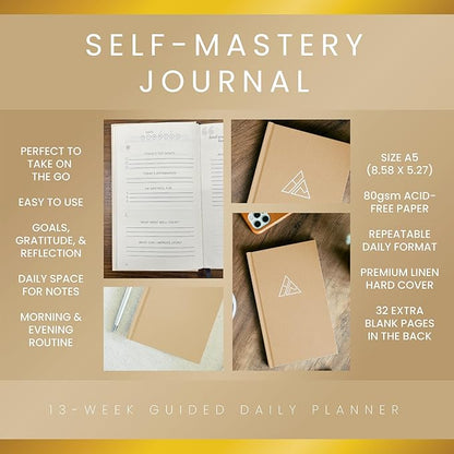 Self-Mastery Journal for Men - Gratitude Journal – 5 Minute Journals - Reflection Manifestation Journal for Mindfulness – Goal/Guided Gratitude Journel for Women & Men (Khaki)