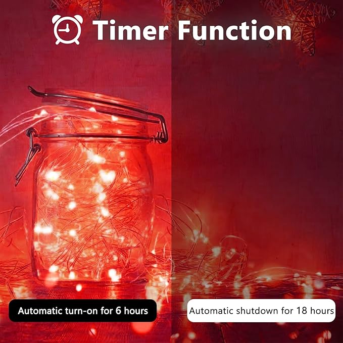 4Pack 80FT 240LED Fairy Lights Battery Operated with Remote & Timer 8 Modes Twinkle String Lights Battery Powered Indoor Outdoor Waterproof for Bedroom Classroom Christmas Décor, Red & Cool White