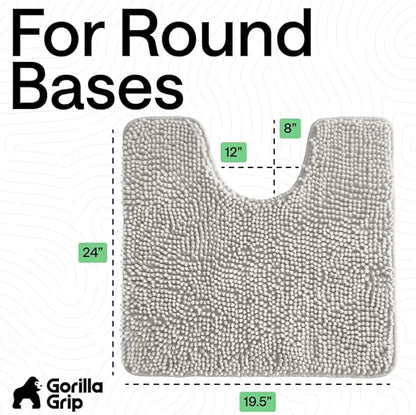 GORILLA GRIP Plush Absorbent Shaggy Chenille Bath Rug Mat for Oval Toilet Base with Rubber Backing, Machine Washable Rugs, Soft Microfiber Contour Mats for Toilets, Bathroom Decor, Lt Gray