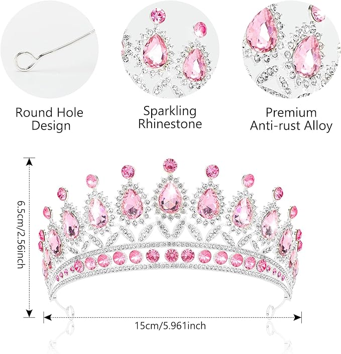 3 Pack Crystal Tiara and Princess Crown,Bridal Wedding Queen Headbands Prom Pageant Birthday Party Hair Accessories