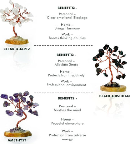 Crystal Tree for Positive Energy, 7 Chakra Stones and Healing Crystals Tree of Life, Money Bonsai Trees, Feng Shui Décor for Home and Office Desk Decoration, Spiritual & Good Luck Gifts Set of 6 Trees