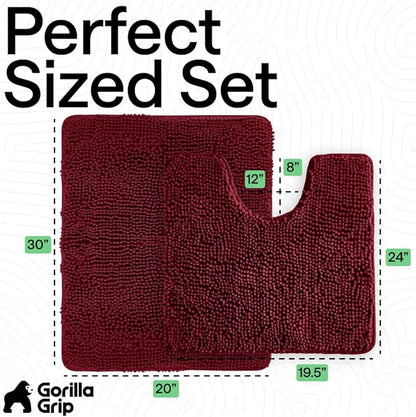 GORILLA GRIP Bathroom Rug Sets, Soft Chenille 2 Piece Area Rugs Set, Toilet Base Mat and 30x20 Carpet, Absorbent Microfiber Washable Mats Dry Quickly, Home Décor and Bath Room Accessories, Burgundy