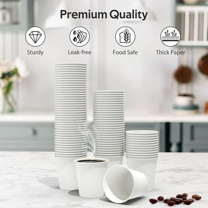 100 Count 6 oz Coffee Cups, Leak-Free Food Safe Paper Cups 6 oz, Disposable 6oz White Paper Cups for Cold and Hot Drinks