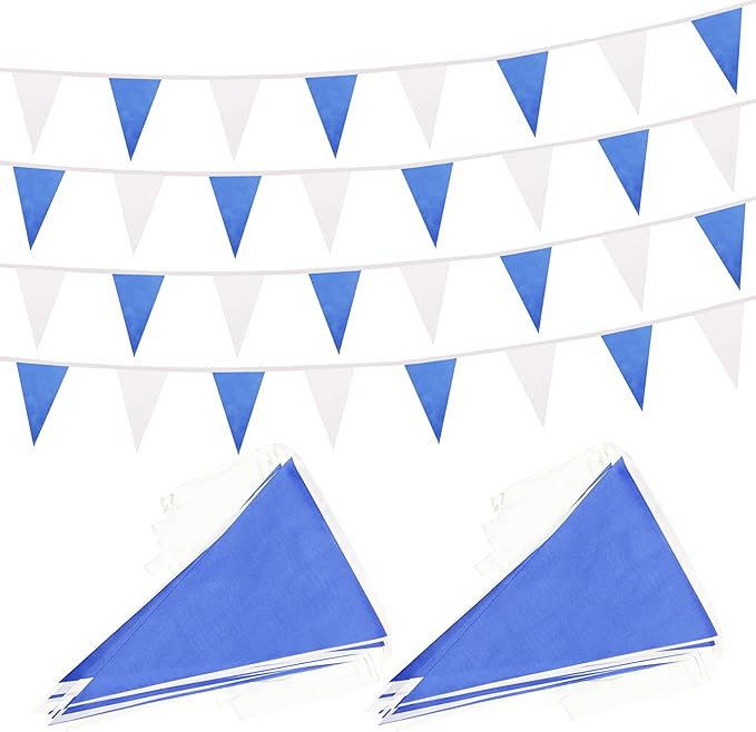 100 Ft White Dark Blue Pennant Banner Flag, 60 Pcs String Hanging DIY Bunting Flags for Party, School, Wedding, Carnival, Celebrations, Outdoor and Indoor Decorations (White Dark Blue)