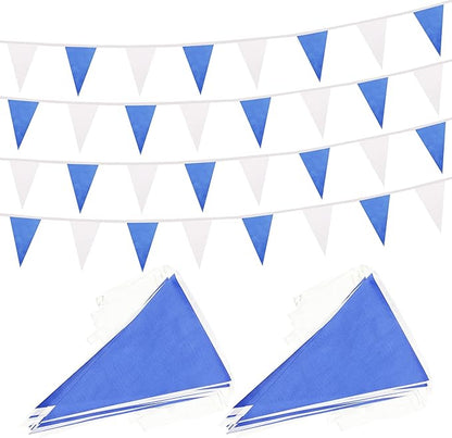 100 Ft White Dark Blue Pennant Banner Flag, 60 Pcs String Hanging DIY Bunting Flags for Party, School, Wedding, Carnival, Celebrations, Outdoor and Indoor Decorations (White Dark Blue)