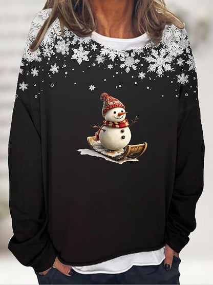LOAIHA Christmas Shirts for Women Crewneck Snowman Snowflake Santa Graphic Shirts Christmas Tree Long Sleeve Xmas Hoodie