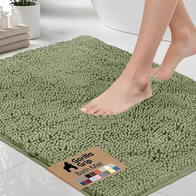 GORILLA GRIP Bath Rug Mat 44x26, Soft Absorbent Chenille, Quick Dry Microfiber Mats, Rubber Backing Washable Shower Floor Rugs, Bathmat Runner, US Designed Bathroom Home Decor Accessories Sage Green