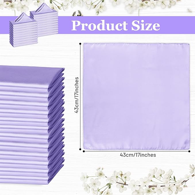 Bailarina 120 Pack Lavender Satin Napkins,17x17 Inches Wedding Napkins Square Soft Silky Table Napkins Bulk Decorative Elegant Cloth Napkin for Party Decoration, Banquet,Wedding,Graduation