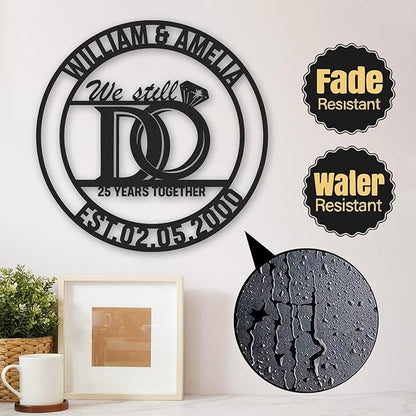 Personalized Anniversary Wedding Gifts for Couples, Custom Metal Sign with Couples Name and Date, Last Name Sign, Metal Art Wall Decor, Home Decor, Engagement Bridal Shower Gifts Color02