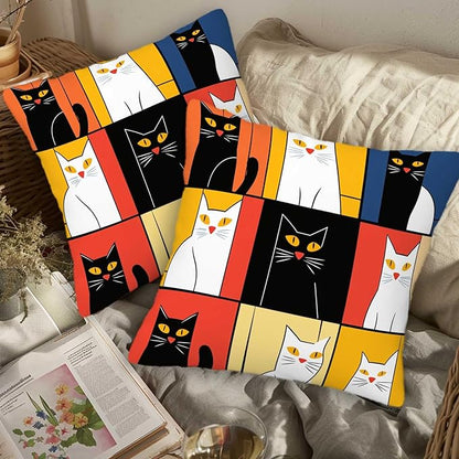 Abstract Cat Throw Pillow Cover 18x18 Set of 2 | Cushion Case for Couch, Sofa, Bed and Living Room | Zipper Closure Pillow Cases | Home Decor for All-Seasons
