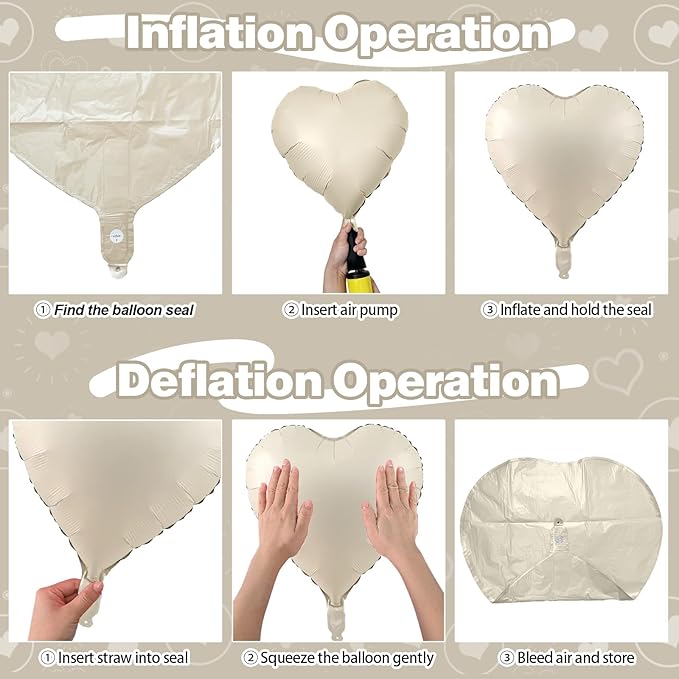Cream Brown Heart Balloons, 12Pcs Brown Apricot Foil Balloons, Beige Coffee Foil Heart Shape Mylar Balloon 18 Inch Nude Neutral Helium Mylar Balloon for Boho Birthday Baby Shower Wedding Valentine