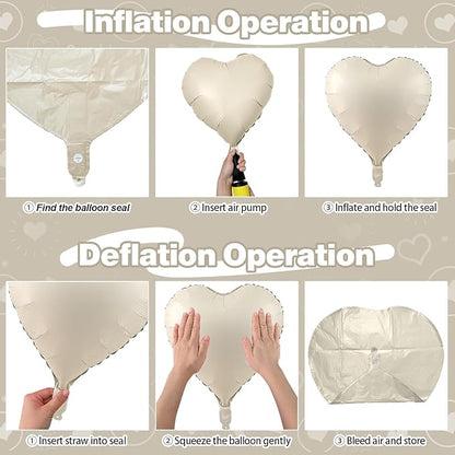 Cream Brown Heart Balloons, 12Pcs Brown Apricot Foil Balloons, Beige Coffee Foil Heart Shape Mylar Balloon 18 Inch Nude Neutral Helium Mylar Balloon for Boho Birthday Baby Shower Wedding Valentine