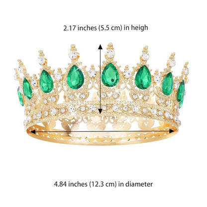 Green Crown for Women Crystal Tiara and Queen Crown for Girl Wedding Headband for Bride Hair Accessories for Costume Birthday Party Cake Decoration Prom
