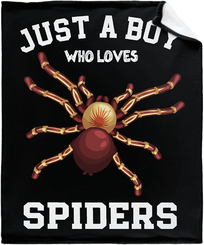 Just A Boy Who Loves Spiders Blanket Lightweight Cozy Flannel Fleece Throw Blanket Best Gift Home Decor for Bed Couch Outdoor Camping 40"x30" XS for Pets Toddler