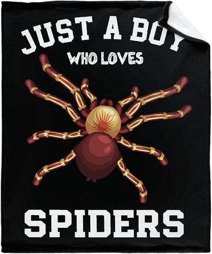 Just A Boy Who Loves Spiders Blanket Lightweight Cozy Flannel Fleece Throw Blanket Best Gift Home Decor for Bed Couch Outdoor Camping 80"x60" Queen for Adults