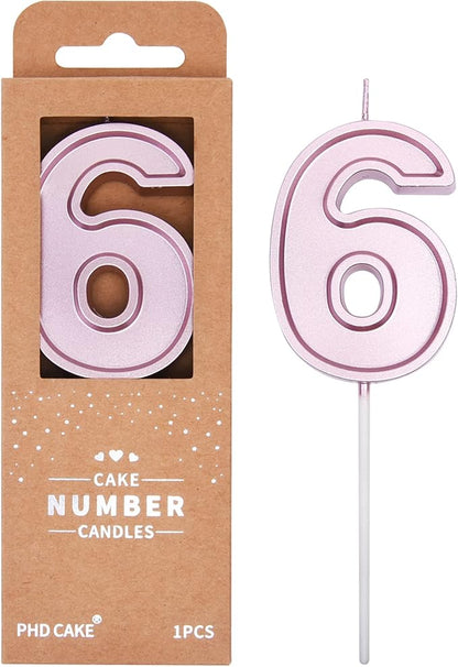 PHD CAKE 2.76 Inch Luxe Rose Gold 6 Number Birthday Candles, Rose Gold Number Candles, Cake Number Candles, Party Celebration