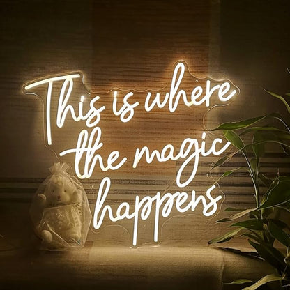 This Is Where The Magic Happens Neon Signs for Wall Décor, 24” Large LED Neon Light Signs for Wedding, Birthday, Engagement, Bachelorette Party, Bar, LED Sign gifts for boys girls, 24x20” Warm White