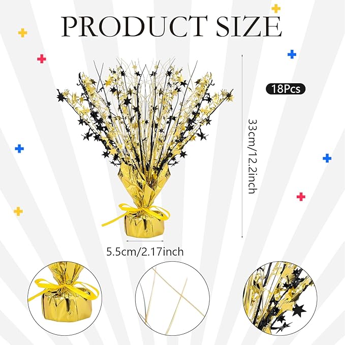 Crowye 18 Pcs Foil Spray Centerpiece Christmas Party Winter Star Table Decoration Burst Metallic Table Centerpieces for Birthday Party Season Holiday(Black Gold)