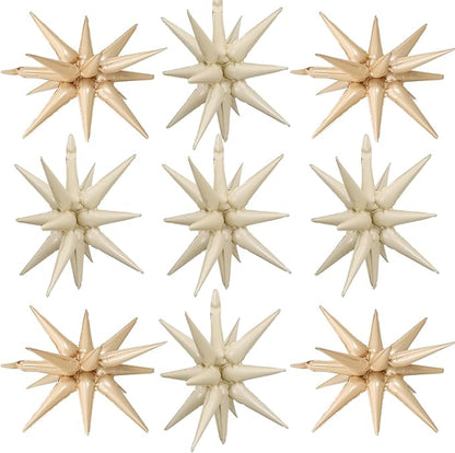 Cream White Beige Star Balloons,9Pcs 22Inch Caramel Sand White Explosion Spike Cone Helium Polyester Film Star Balloon for Birthday Anniversary Baby Shower Disco Party Decorations
