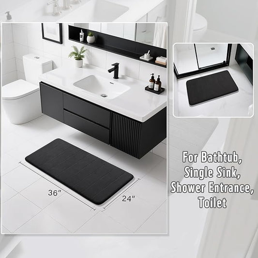 Yimobra Large Bath Mat 36"x24", Super Soft Quick Dry Memory Foam Bathroom Rug, Water Absorbent, Non Slip Backing Machine Washable for Tub Shower, Thick Comfort Support, Black
