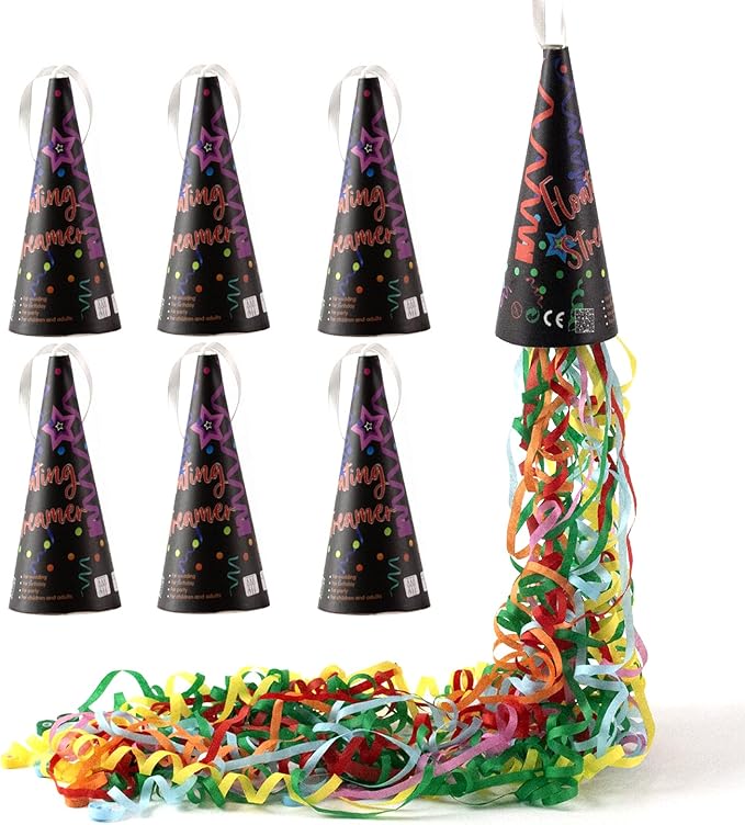 6Pcs Birthday Poppers No Mess Party Poppers Ice Cream Streamers Easy to Clean Handheld Streamers，Ideal for Birthday and Events