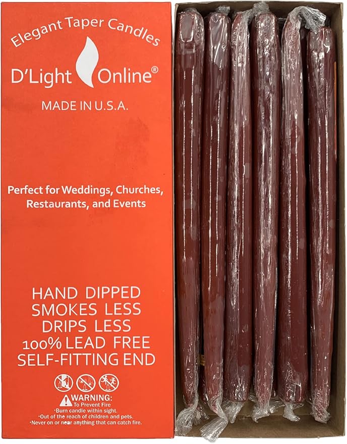 D'light Online Elegant 12" Chocolate Brown Taper Candles, Premium Quality Hand-Dipped Tapered Candles, Dripless and Smokeless - Set of 12 Individually Wrapped (12 Inch, Chocolate)