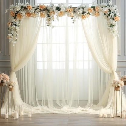 Ivory Tulle Backdrop Curtain for Wedding Parties 10ft x 10ft Sheer Backdrop Curtains for Bridal Shower Birthday Baby Shower Photo Shoot Background Decorations 2 Panels 5ft x 10ft