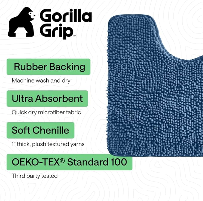 GORILLA GRIP Bathroom Rug Sets, Soft Chenille 2 Piece Area Rugs Set, Toilet Base Mat and 30x20 Carpet, Absorbent Microfiber Washable Mats Dry Quickly, Home Décor and Bath Room Accessories, Blue