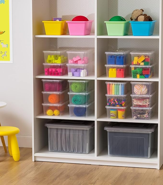 IRIS USA 18-Pack Storage Bins with Lids, 6 Quart - Crystal Clear, Shoe Boxes Stackable Containers Organize Shoes Closet Shelves, Teacher Tools Classroom Organization, Game - BPA-Free Plastic
