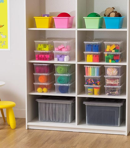 IRIS USA 18-Pack Storage Bins with Lids, 6 Quart - Crystal Clear, Shoe Boxes Stackable Containers Organize Shoes Closet Shelves, Teacher Tools Classroom Organization, Game - BPA-Free Plastic