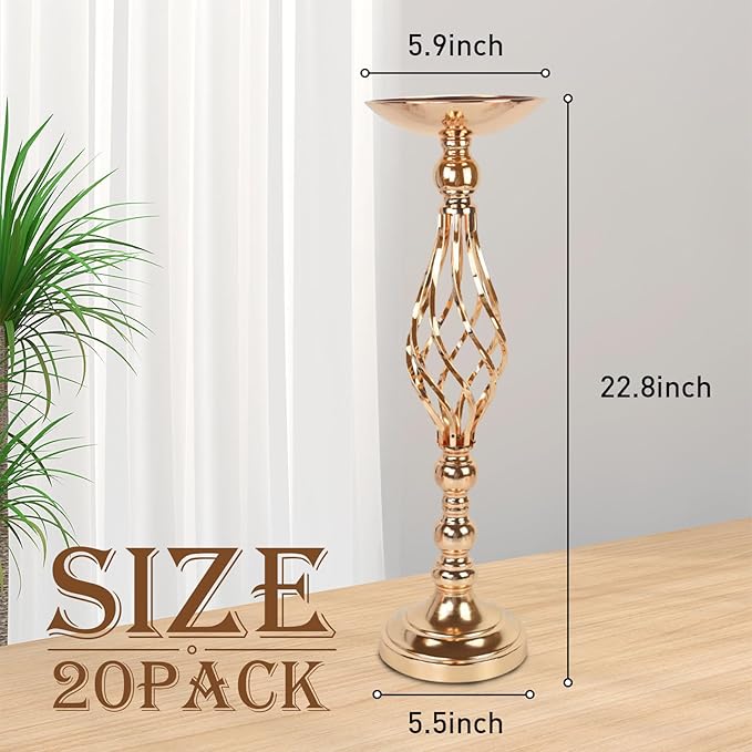 20 Pcs Metal Flower Arrangement Stand, 22.8 Inch Tall Wedding Flower Centerpieces Stand Gold Elegant Metal Flower Vase Candelabra Candle Holder for Wedding Table Decor Birthday Home Decor