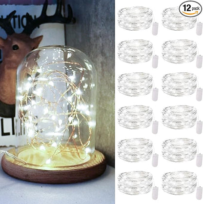 12 Pack Fairy Lights Battery Operated String Lights，7FT 20LED Waterproof Silver Wire Christmas Lights Outdoor,Firefly Mini Lights for Bedroom Party Birthday Wedding Indoor Decorations Home Decor