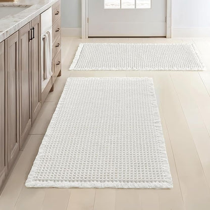 MIULEE Set of 2 Waffle Bathroom Rugs, Boho Bath Rugs Non Slip Washable, Super Absorbent Bath Mats, Ultra Soft Rubber Backed Shower Mats for Bathroom Floor, Tub and Shower, White, 24x36 Inch