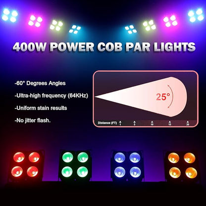 COB Stage Lights, 400W LED Par Light, RGBWAUV 6-in-1 Spotlights LED Blinder Warm&Cold White DMX512 Sound Activated for Church Events Wedding Parties Concert Theater