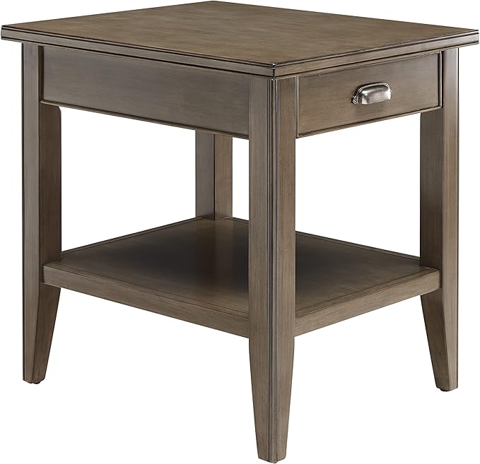 Leick Home Laurent End Table, Solid Wood, with Shelf and Drawer, Smoke Gray, 10507-GR