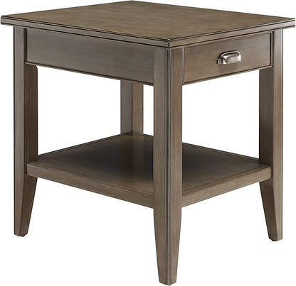Leick Home Laurent End Table, Solid Wood, with Shelf and Drawer, Smoke Gray, 10507-GR
