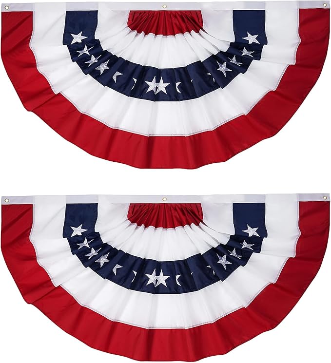 FRF FLAG American Flag Bunting 3x6 Ft (2 PCS), Embroidered Patriotic Bunting Flags, 4th of july Decorations Outdoor, with 3 Brass Grommets