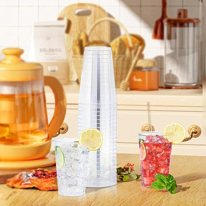 100 Pack 12 oz Clear Plastic Cups, Disposable Wine Cups for Cocktail Party, Polystyrene Hard Plastic Cup with Higher Heat Resistance(12oz 100count)