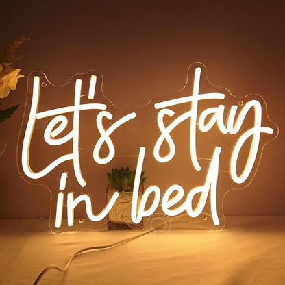 SYLHOME Let's Stay In Bed Led Neon Light Up Sign Bedroom Hotel Apartment Wall Sign Decor Night Slumber Party Birthday Wedding Party Decor Gifts15.75"X10.24" USB Warm