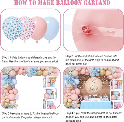Amandir 164PCS Gender Reveal Balloon Boxes Decorations, Pink and Blue Balloon Garland Kit 4pcs Boxes with Letters (A-Z+Baby) for Baby Shower Birthday He or She Gender Reveal Party Supplies